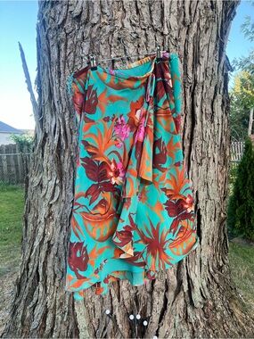 Turquoise Floral Wrap Beach Skirt